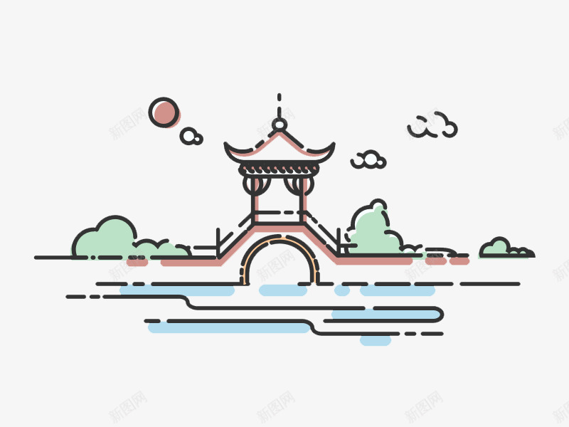 中国风亭子png免抠素材_新图网 https://ixintu.com 云 亭子 国外创意素材 手绘 桥 湖