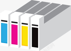 彩色矢量墨盒长方形四色立体塑料墨盒高清图片