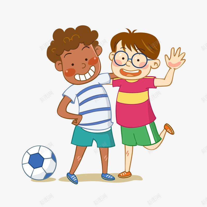 玩足球的男孩png免抠素材_新图网 https://ixintu.com 卡通 戴眼镜 男孩 足球 黑人