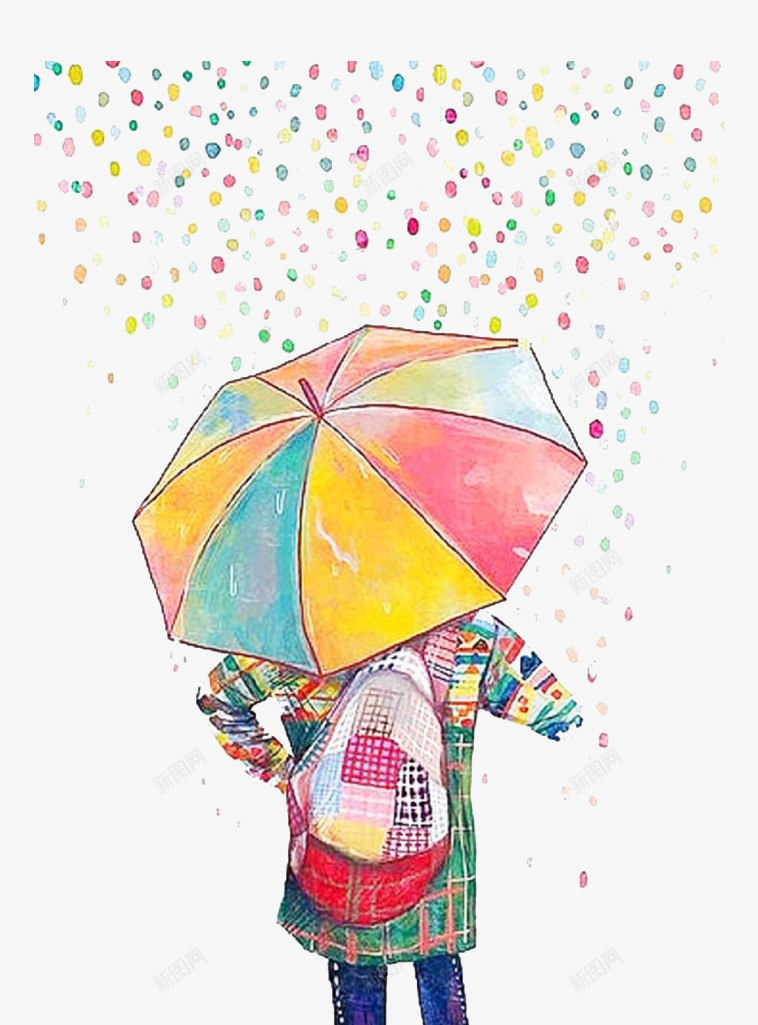 卡通彩色雨水png免抠素材_新图网 https://ixintu.com 下雨 彩色斑点 散花 雨伞