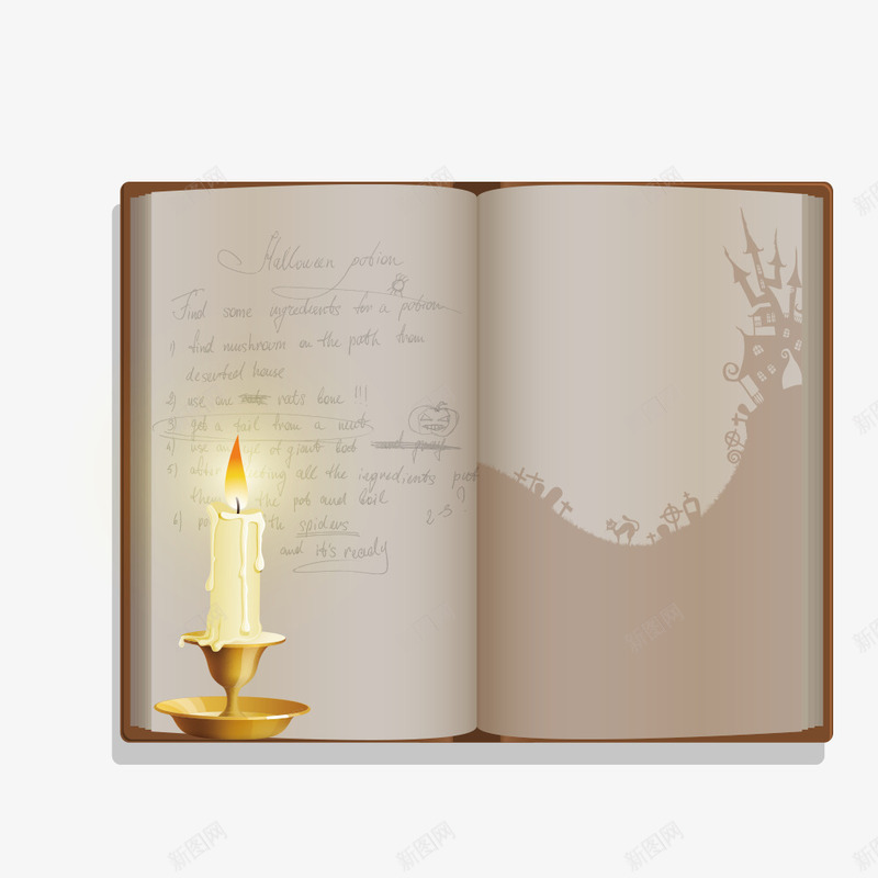 万圣节蜡烛书本png免抠素材_新图网 https://ixintu.com 万圣节 古书 古文字 矢量素材 蜡烛