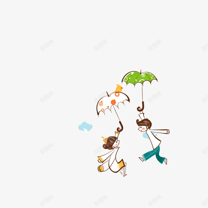 简笔打伞男孩女孩png免抠素材_新图网 https://ixintu.com 卡通 女孩子 手绘 男孩子 简图 简笔 线条 雨伞