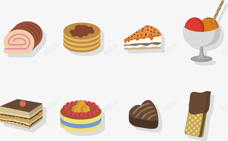 卡通巧克力蛋糕甜品矢量图ai免抠素材_新图网 https://ixintu.com 巧克力 爱心 蛋糕 面包 矢量图