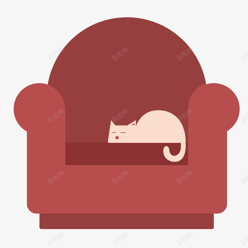 红色的沙发和慵懒的猫矢量图ai免抠素材_新图网 https://ixintu.com 扁平 沙发 猫 红色的沙发 矢量图