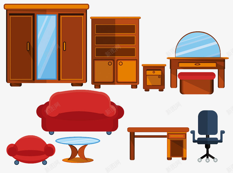 一整套手绘家具png免抠素材_新图网 https://ixintu.com 家具 手绘 整套家具 桌子 沙发 电脑