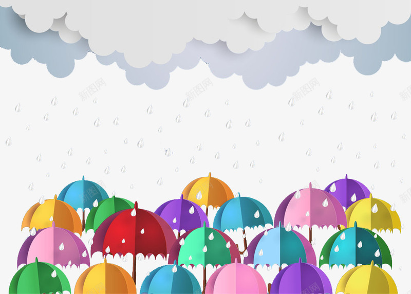 扁平化下雨天png免抠素材_新图网 https://ixintu.com 下雨天 乌云 天气 彩色雨伞 扁平化 扁平化图案 雨伞 雨天