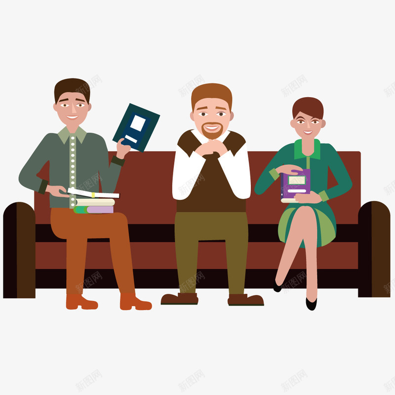 坐在沙发上png免抠素材_新图网 https://ixintu.com 三个人 三人讨论会 卡通 沙发
