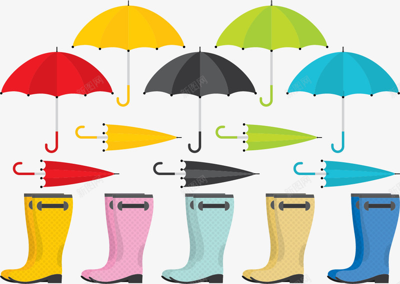 雨天png免抠素材_新图网 https://ixintu.com 下雨天 打伞 横放的雨伞 雨靴