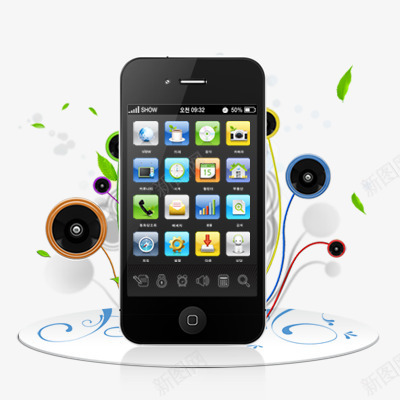 黑色iPhone手机png免抠素材_新图网 https://ixintu.com iPhone 平面 手机 数码产品 音响 黑色