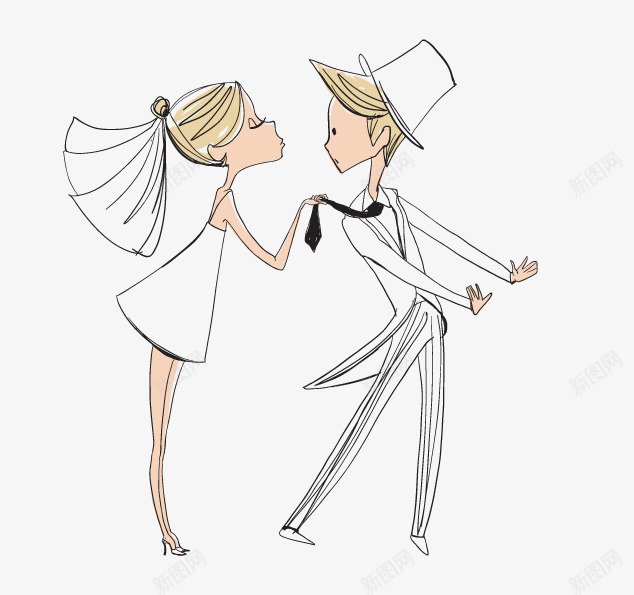 新郎新娘png免抠素材_新图网 https://ixintu.com 抓着领带 白色西装婚纱 西式婚礼
