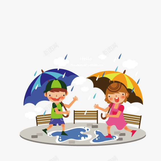 下雨打伞矢量图ai免抠素材_新图网 https://ixintu.com 座椅 雨伞 雨滴 矢量图