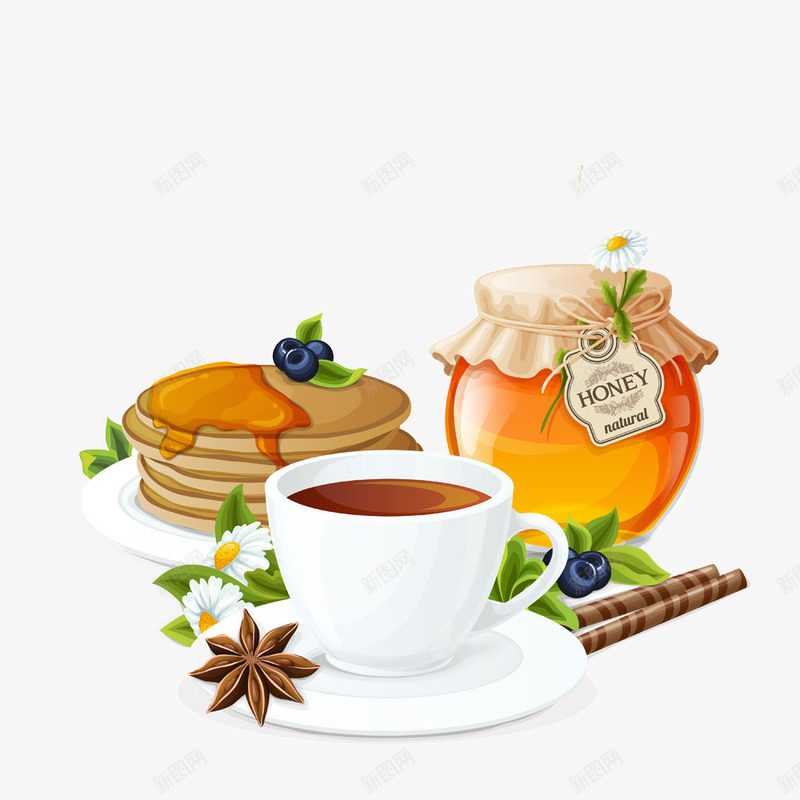 咖啡与甜点png免抠素材_新图网 https://ixintu.com 杯子 茶壶 蜜罐