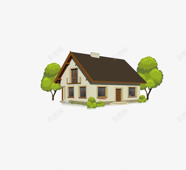 棕色小房子png免抠素材_新图网 https://ixintu.com 房子 木头 树叶 树枝