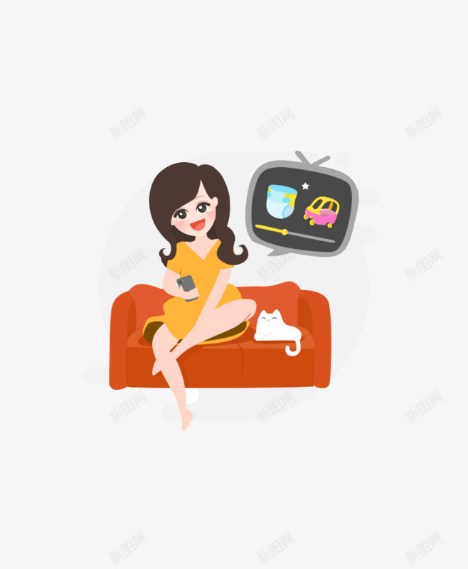 APP手绘网购元素图标png_新图网 https://ixintu.com APP互联网 女人 红色沙发 网购元素