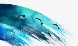 水墨海豚蓝色水墨海豚跳跃背景高清图片