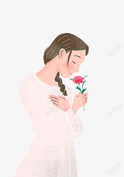 一个手拿花的幸福女孩png免抠素材_新图网 https://ixintu.com 卡通 女孩 幸福的表情 手绘 闭着的眼睛 鲜花