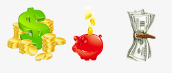 红色猪钱罐金币钞票高清图片