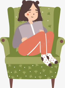 矢量看书女子坐在沙发上看书的女子矢量图高清图片