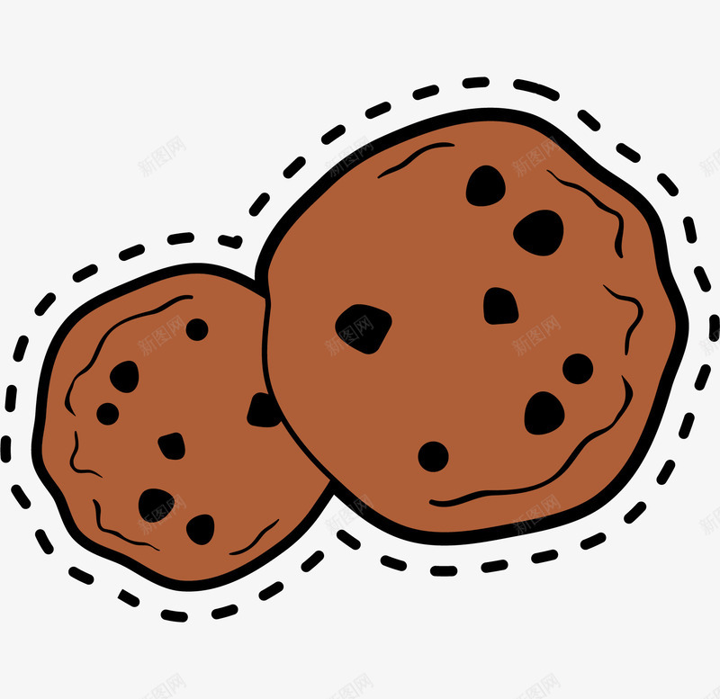 手绘美味巧克力饼干png免抠素材_新图网 https://ixintu.com 巧克力饼干 扁平化 甜品 美味 虚线 食品包装设计 食物 饼干