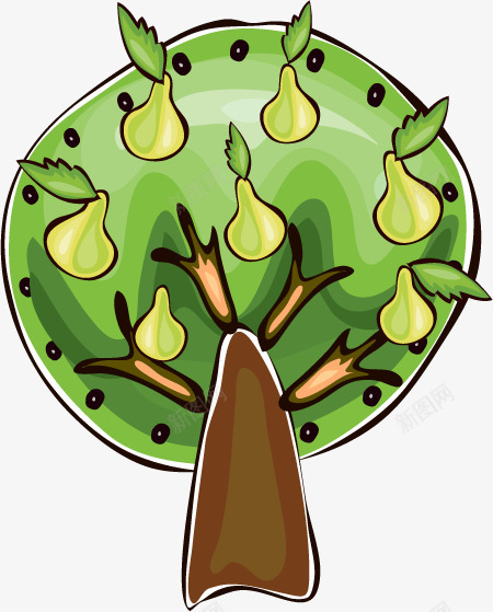 手绘绿色梨树造型png免抠素材_新图网 https://ixintu.com 梨树 绿色 造型