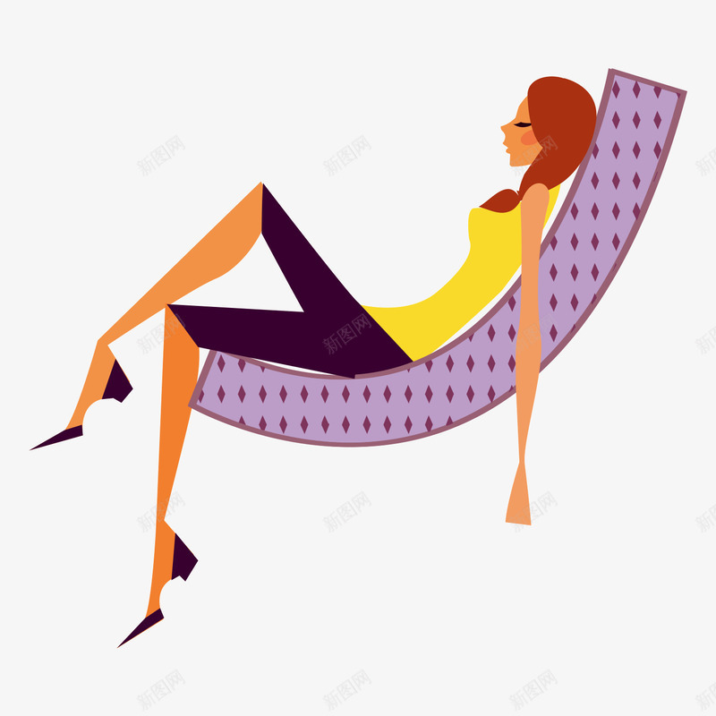 躺在沙发上png免抠素材_新图网 https://ixintu.com 卡通 女人 紫色 躺