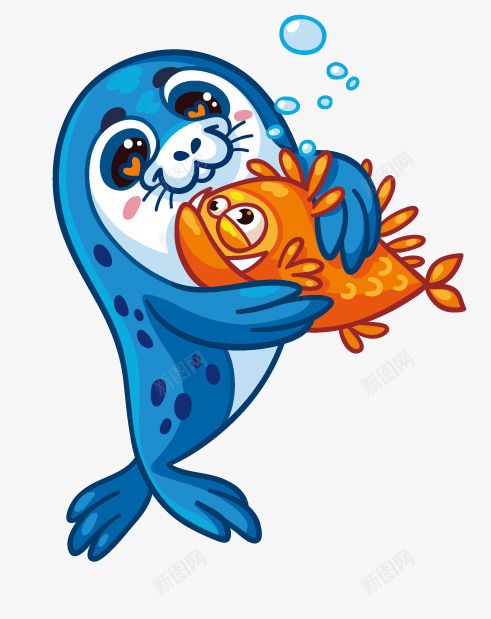 抱鱼的海豚png免抠素材_新图网 https://ixintu.com 卡通画 海豚 矢量装饰 装饰 鱼