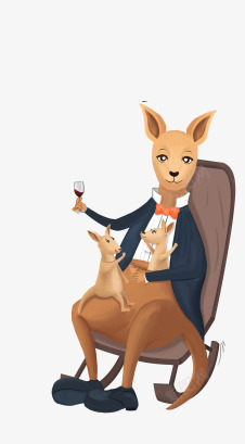 创意商业广告创意卡通手绘袋鼠喝红酒高清图片