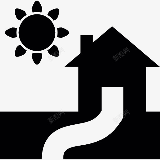 房子的路径和太阳图标png_新图网 https://ixintu.com 住宅 别墅 天 家居 建筑 房地产