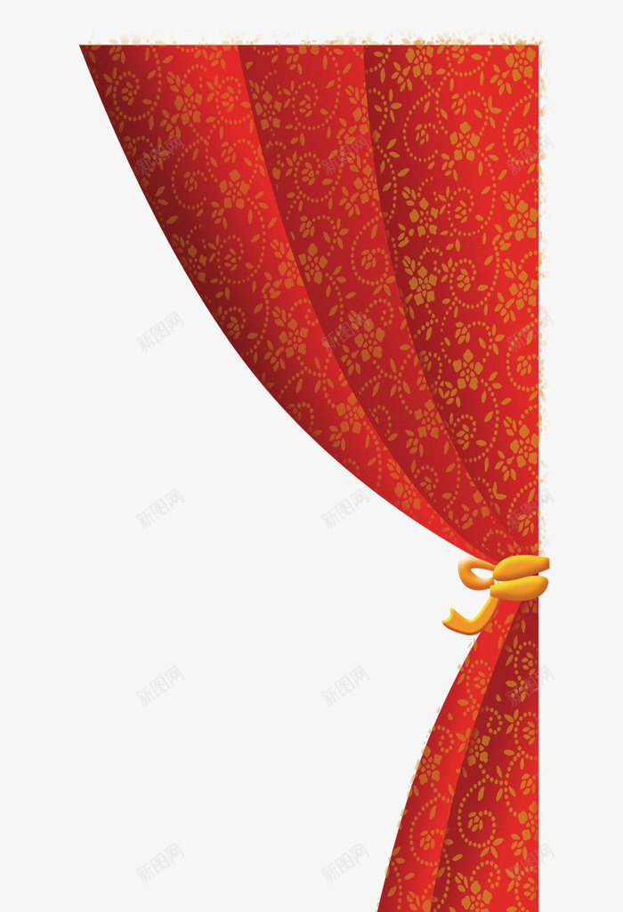红色窗帘上的金色花纹png免抠素材_新图网 https://ixintu.com 幕布 挽帘 窗帘 红色 绑带 花纹 金色