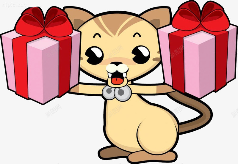 手拿礼物送祝福的猫咪png免抠素材_新图网 https://ixintu.com 卡通手绘 可爱 猫咪 礼物 祝福