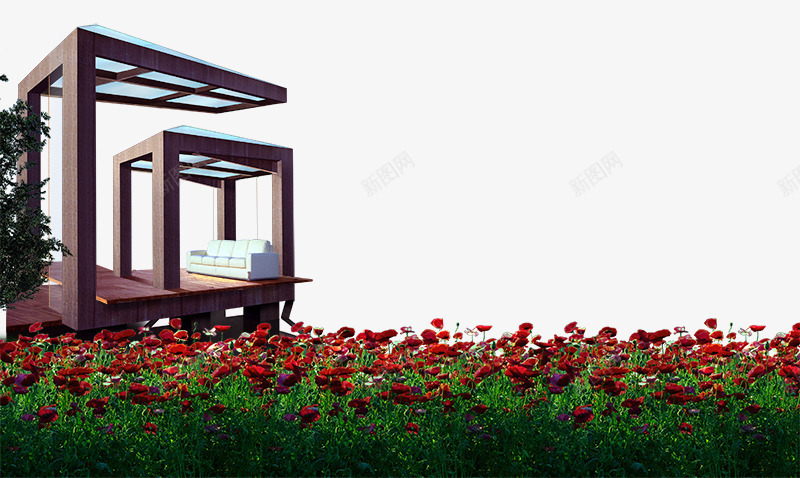 地产广告元素红色花卉png免抠素材_新图网 https://ixintu.com 凉亭 地产广告元素红色花卉 建筑 植物 花朵