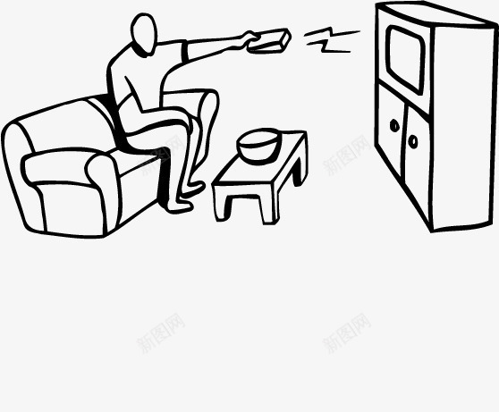 坐在沙发上看电视png免抠素材_新图网 https://ixintu.com 手绘 电视 男人 遥控器