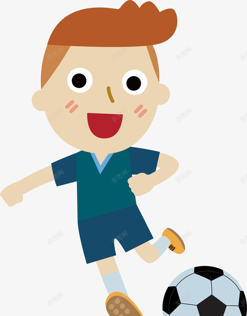 踢足球的少年矢量图ai免抠素材_新图网 https://ixintu.com 可爱 少年 彩色 手绘的 矢量的 足球 矢量图