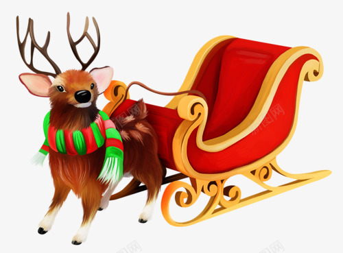 卡通圣诞麋鹿雪橇png免抠素材_新图网 https://ixintu.com 卡通手绘 圣诞 圣诞素材 红色雪橇 麋鹿造型