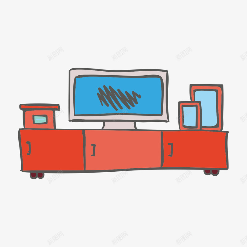 卡通电视图标png_新图网 https://ixintu.com 卡通图图示 图标 家具 插图 桌子 电器 电视