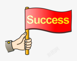 SUCCESS手绘手持红色竖旗高清图片