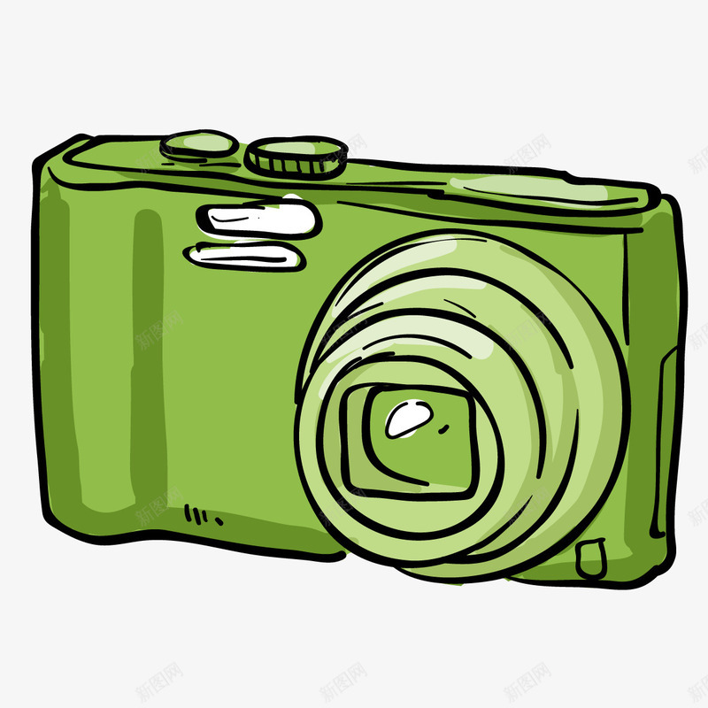 手绘卡通相机png免抠素材_新图网 https://ixintu.com 三星相机 傻瓜相机 卡通相机 数码产品 照相机 索尼相机 绿色相机