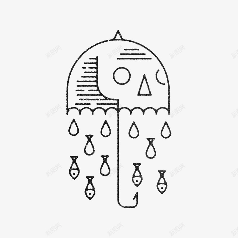 扁平雨伞与鱼png免抠素材_新图网 https://ixintu.com 扁平设计 雨伞 雨水 鱼