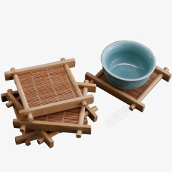 台湾竹制茶垫方形井字茶杯托高清图片