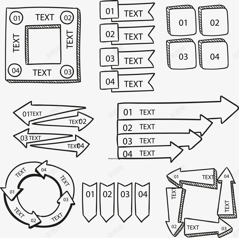 8款手绘信息图元素矢量图ai免抠素材_新图网 https://ixintu.com ppt元素 信息元素 信息图表 信息标签 分类 矢量图