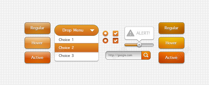 橘色按钮合集PSD源文件图标图标