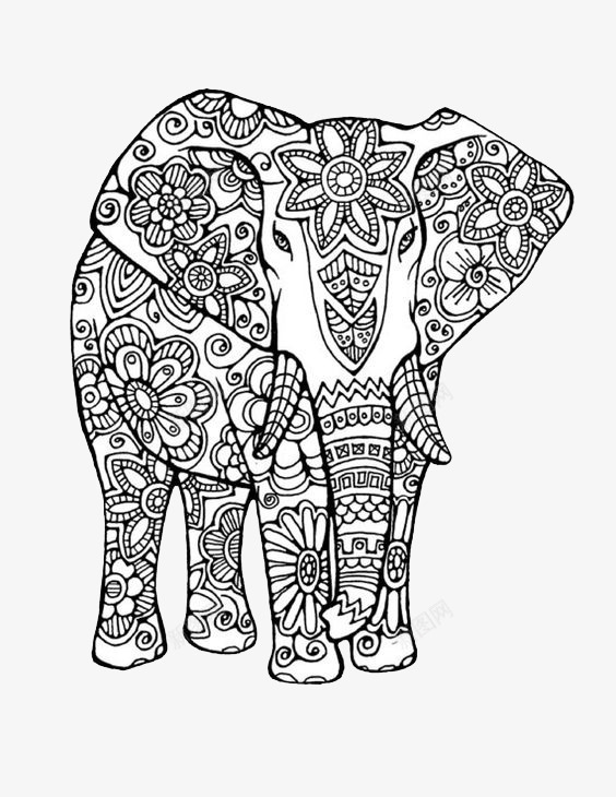 装饰性风格大象png免抠素材_新图网 https://ixintu.com 动物 复古 白描 线描