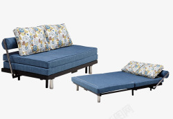 可折叠沙发床小户型蓝色沙发床高清图片