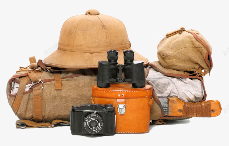 登山装备png免抠素材_新图网 https://ixintu.com 包包 帽子 望远镜 登山 相机 装备