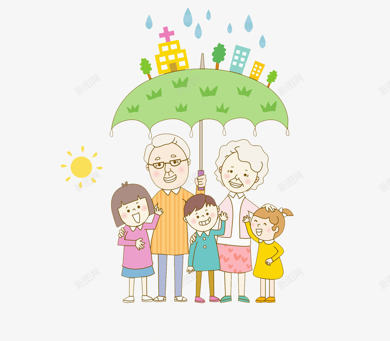 打伞的老人png免抠素材_新图网 https://ixintu.com 下雨 卡通 可爱的 学校 熊海 绿伞 老人