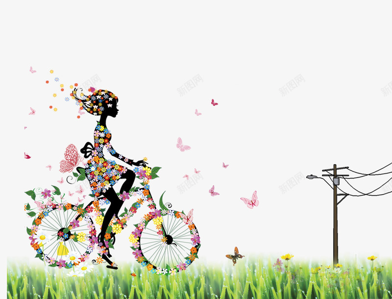 花瓣组成的自行车元素png免抠素材_新图网 https://ixintu.com 元素 组成 自行车 花瓣 踏青