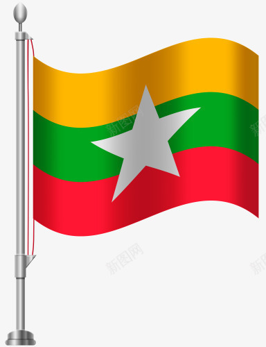缅甸国旗png免抠素材_新图网 https://ixintu.com 国旗 旗帜 星星 红色 绿色 缅甸 黄色