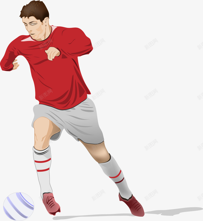 运动员png免抠素材_新图网 https://ixintu.com 插画 红色上衣 踢足球 运动