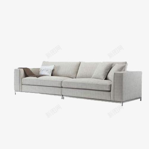 长式沙发png免抠素材_新图网 https://ixintu.com 加长版沙发 带抱枕的沙发 沙发 灰白色