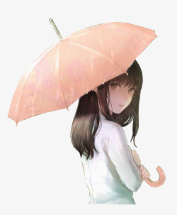 卡通手绘撑雨伞的女孩素材